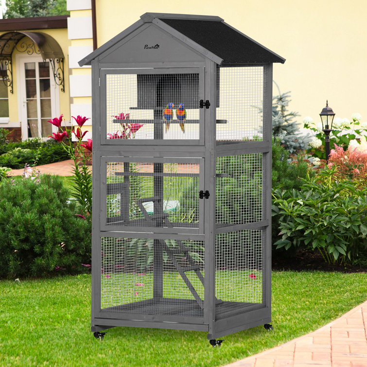 Pawhut 71" Bird Cage Large Mobile Wooden Aviary For Canary Cockatiel